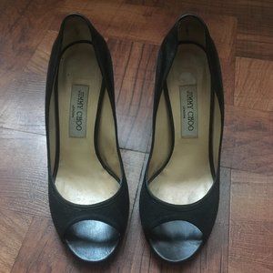 Jimmy Choo Bonnie Canvas Leather Peep Toe Pumps